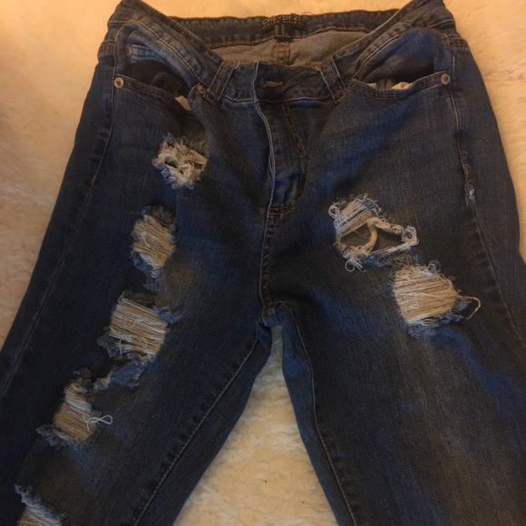Forever 21 Distressed Blue Jeans - Picture 4 of 5